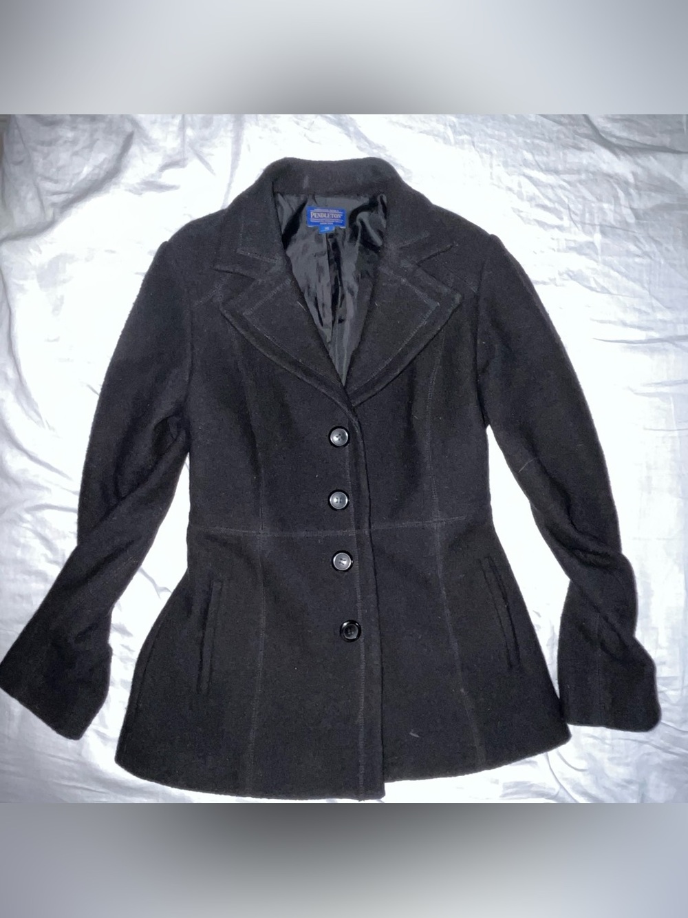 Pendleton Black 100% Merino Wool Pea Coat